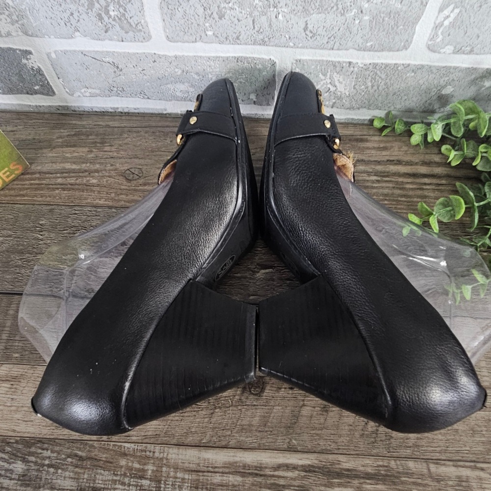 Sofft Black Leather Leopard Cow Hair Horsebit Tassel Block Heel Pumps 10M CCEE15 - Picture 4 of 9